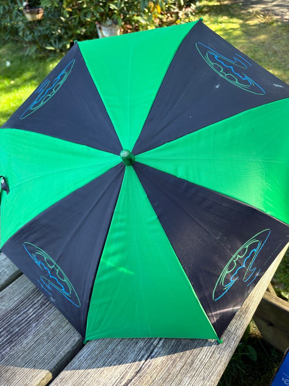 Vintage 1990s DC Comics Batman Kids Umbrella – Green & Black – Batman Handle